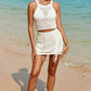 White Hollowed Crochet Cropped 2 Piece Beach Dress