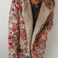 Beige Vintage Paisley Floral Printed Sherpa Lined Hooded Jacket