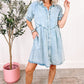 Beau Blue Mineral Wash Ruffled Short Sleeve Buttoned Denim Dress