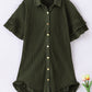 Moss Green High-low Hem Ruffle Sleeve Pleated Shirt Dress