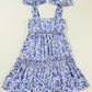 Blue Rose Floral Knotted Straps Tiered Babydoll Dress