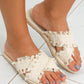 Beige Tassel Woven Crossed Straps Flat Slippers