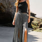 Black Printed Striped Printed Slit Wide Leg High Waist Pants