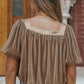 Simply Taupe Pleated Puff Sleeve Square Neck Blouse