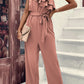 Dusty Pink One Shoulder Ruffle Trim Belted Jumpsuit