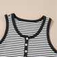 White Stripe Ribbed Knit Buttoned U Neck Tank Top