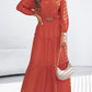 Orange Off Shoulder Balloon Sleeve Cutout Ruffled Maxi Dress