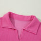 Bright Pink Corded Turn-down V Neck Bubble Sleeve Babydoll Blouse