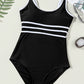 Black Contrast Trim Colorblock U Neck One Piece Swimwear