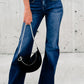 Blue Buttons Elastic Wide Waistband Back Flare Jeans