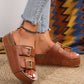 Chestnut Dual Buckle Studded Platform Sandal Slippers