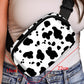 White Cow Pattern Print Buckle Wide Belt Inclined Shoulder Bag