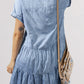 Beau Blue Acid Wash V Neck Tiered Denim Dress