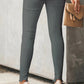 Gray Plain High Waist Buttons Frayed Cropped Denim Jeans