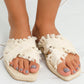 Beige Tassel Woven Crossed Straps Flat Slippers