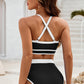 Black Contrast Trim Crisscross Back High Waisted Bikini