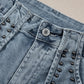 Dusk Blue Studded Acid Wash Jean Shorts