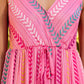 Pink Western Printed Tassel Tie V Neck Wrap Maxi Dress