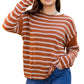 Brown Stripe Drop Shoulder Casual Sweater