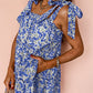 Blue Rose Floral Knotted Straps Tiered Babydoll Dress