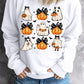 Beige Halloween Ghost Pumpkin Print Crew Neck Sweatshirt