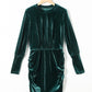 Green Velvet Puff Sleeve Ruched Bodycon Dress