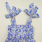 Blue Rose Floral Knotted Straps Tiered Babydoll Dress