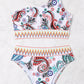 White Boho Paisley Contrast Trimmed One-shoulder Bikini