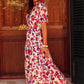 White Floral Print Short Sleeve Buttoned Split Maxi Dress