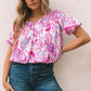 Paisley Pattern Print Puff Sleeve V Neck Blouse