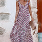 Purple Western Geometric Print Knotted Straps V Neck Long Dress