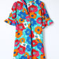 Multicolor Split V Collar Ruffle Sleeve Floral Shift Dress