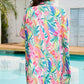 Multicolor Plant Print Button-up Half Sleeve Beach Cover Up