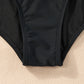 Black Ruffled Trim Ruched One Piece Bathing Suit