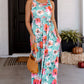 Sky Blue Boho Print Sleeveless High Waist Long Floral Dress