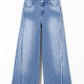 Beau Blue Vintage Stitching Raw Hem Flared Jeans