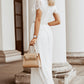 White V Neck High Waist Lace Maxi Dress