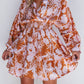 Brown Floral Puff Sleeve Smocked Waist Layered Dress