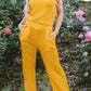 Yellow Crinkled U Neck Tank Top and Wide Leg Pants Set