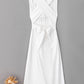 White Sleeveless Ruched High Split Cutout Back Maxi Dress