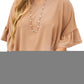 Smoke Gray Plus Size Ruffled Batwing Sleeve V Neck Blouse