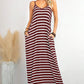 Red Stripe Side Pockets Spaghetti Straps Maxi Dress