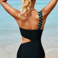 Black Zigzag Accent Cutout One Shoulder Teddy Swimwear