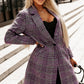 Pink Plaid Lapel Collar One Button Midi Coat