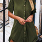 Moss Green High-low Hem Ruffle Sleeve Pleated Shirt Dress