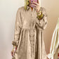 Apricot Metallic Sheen Puff Sleeve Button Up Mini Shirt Dress