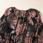 Black Vintage Floral Puff Sleeve V Neck Smock Waist Dress