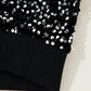 Black Sequined Long Sleeve Crew Neck Cropped Blouse