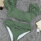 Green Sexy Bubble Sleeves High waisted swimsuits