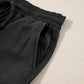 Black Drawstring High Waist Wide Leg Denim Pants